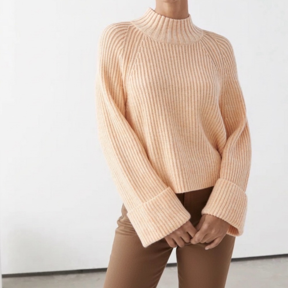 & Other Stories - women’s wool blend folded cuff mock neck knit‎ sweater top XS
